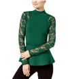 I-N-C Womens Lace Sleeve Knit Sweater hunterforest L