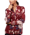 Lucky Brand Womens Ruffled Floral-Print Button Up Shirt