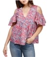 Lucky Brand Womens Floral Cold Shoulder Baby Doll Blouse red XS