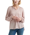 Lucky Brand Womens Pleated Peasant Blouse pink S
