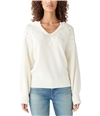Lucky Brand Womens Embroidered Notch-Neck Pullover Sweater