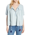 Lucky Brand Womens Shirred Button Front Pullover Blouse