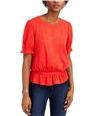 Lucky Brand Womens Banded Pointelle Ruffled Blouse red L