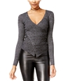 Material Girl Womens Wrap-Front Ribbed Pullover Sweater charcoal 2XL