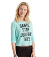 Aeropostale Womens Santa Judging Embellished T-Shirt 117 XS