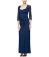 Alex Evenings Womens Ruched Gown Dress navy 8P