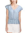 Vince Camuto Womens Drawstring Button Down Blouse blue XS