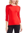 Vince Camuto Womens Ruched Sleeve Basic T-Shirt brightred XL