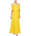 SLNY Womens Embroidered Cold Shoulder Maxi Dress yellow 10