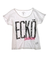 Ecko Unltd. Womens Lace Open Neck Graphic T-Shirt white S