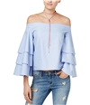 Endless Rose Womens Tiered Off the Shoulder Blouse blue S