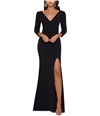 Betsy & Adam Womens Solid Puff-Sleeve V-Neck Gown Dress blk 6