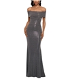 Betsy & Adam Womens Sparkle Gown Off-Shoulder Dress