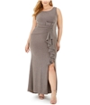 Betsy & Adam Womens Glitter Gown Dress taupe 16W