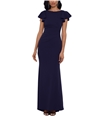 Betsy & Adam Womens Ruched Ruffle-Sleeve Fit & Flare Gown Dress navy 2P