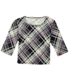 S.o.R.a.d. Womens Plaid Skimmer Crop Graphic T-Shirt blackgraypurple XS