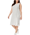 525 America Womens Textured Stripe Midi Dress white 1X
