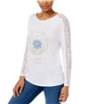 Jamie & Layla Womens Grapic Print Pullover Blouse white M
