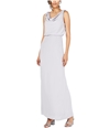 Adrianna Papell Womens Solid Blouson Gown Dress silver 12
