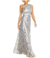 Adrianna Papell Womens Shimmer Gown One Shoulder Dress