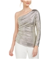 Adrianna Papell Womens Shiny One Shoulder Blouse gold 2
