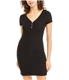 Planet Gold Womens Ribbed Henley Bodycon Dress black L