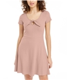 Planet Gold Womens Front Tie Skater Dress pink L