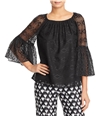 Le Gali Womens Lace Bell-Sleeve Pullover Blouse black XS