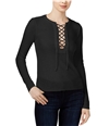 Chelsea Sky Womens Lace-Up Pullover Blouse blk XS
