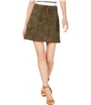 Sage The Label Womens Faux Suede Lace Up A-line Skirt green XS