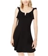 Almost Famous Womens Ruffle Fit & Flare Dress black M