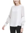 Calvin Klein Womens Ruffle-Sleeve Pullover Blouse, TW2