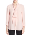 Finity Womens Tie Neck Button Up Shirt pink 10