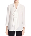 Finity Womens Tie Neck Button Up Shirt white 10