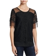 Finity Womens Sheer Lace Pullover Blouse black 8