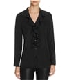 Finity Womens Ruffled Button Down Blouse black 10