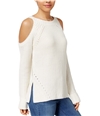 Hippie Rose Womens Cold Shoulder Pullover Sweater ivory XS