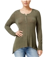 Hippie Rose Womens Striped Henley Shirt olivecombo M