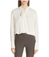Theory Womens Weekender Tie Neck Button Down Blouse ivory S