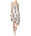 MinkPink Womens Linen Stripe Asymmetrical Dress offwhiteblack L