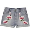 MinkPink Womens Floral Patched Casual Denim Shorts vinblu XS