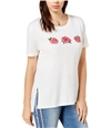 Carbon Copy Womens Rose Graphic-Print Basic T-Shirt white S
