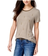 Carbon Copy Womens Striped Arrow-Embroidered Embellished T-Shirt oliveoatmeal M