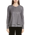 St. John Womens Metallic Plaited Cardigan Sweater gray M