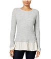 Kensie Womens Ruffled Contrast Pullover Sweater, TW2