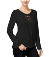 Kensie Womens Lace Up Pullover Blouse black XS