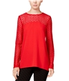 Kensie Womens Crepe Lace Detailed Pullover Blouse rubyred XL
