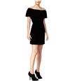 Kensie Womens Velvet Ruffle Cold Off-Shoulder Dress black S