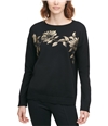 Calvin Klein Womens Metallic Flowers Pullover Sweater black M