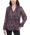 Calvin Klein Womens Leopard Print Pullover Blouse Purple XS